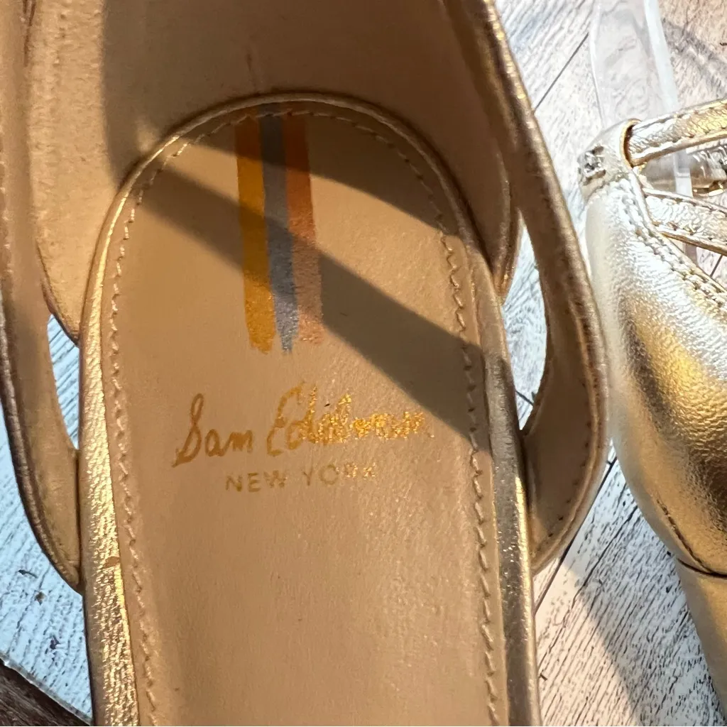 Sam Edelman Gold Wilson Kitten Heel Sandals Size 6M Holiday Party Metallic - Image 6