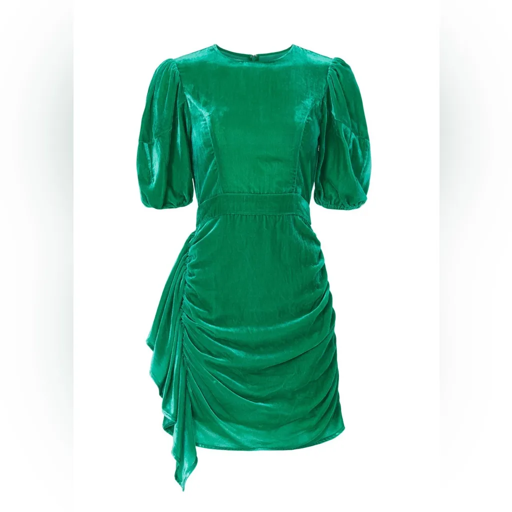 Rhode Pia Ruched Velvet Mini‎ Dress Emerald Green Womens Size 12 - Image 2