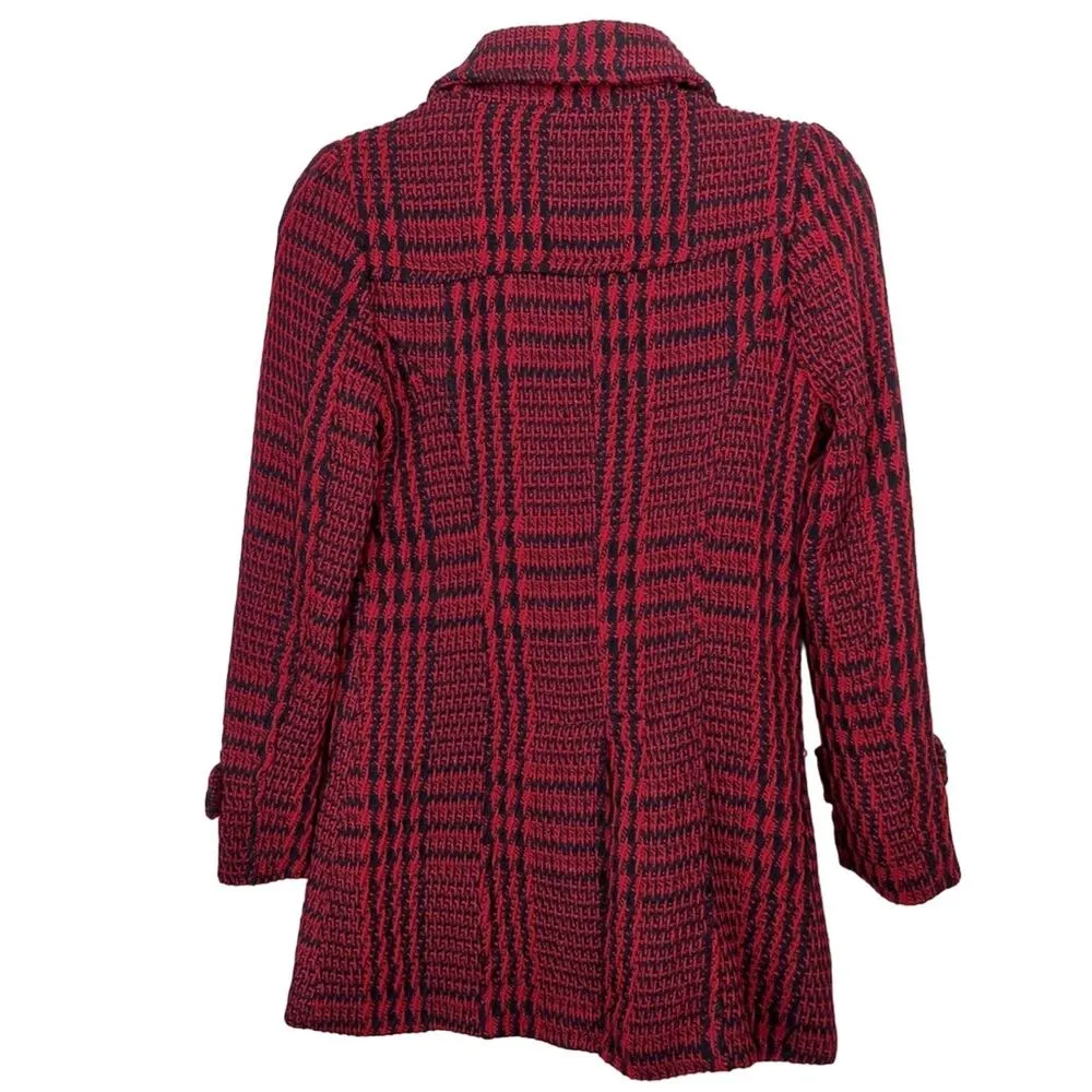 Ambiance Red Plaid Peacoat Jacket Twee Fitted Retro Puff Shoulder Coat Small - Image 3