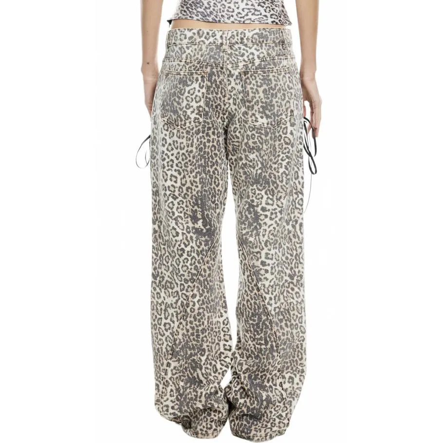 Lioness Dollhouse Lace-Up Striaght Leg Jeans Leopard Fade NWT XS - Image 4