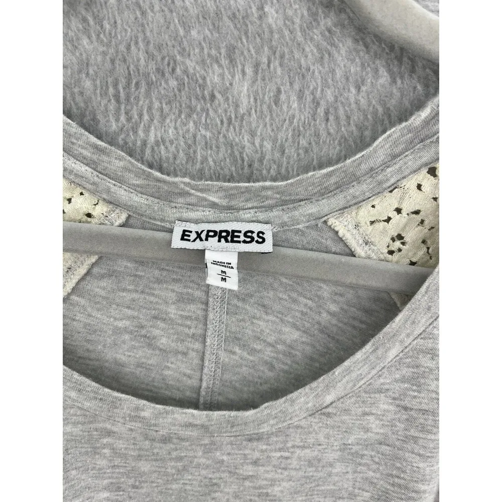 Express Women's Raglan Shirt Lace 3/4 Sleeve Gray Marled Size Medium Scoop Neck - Image 9