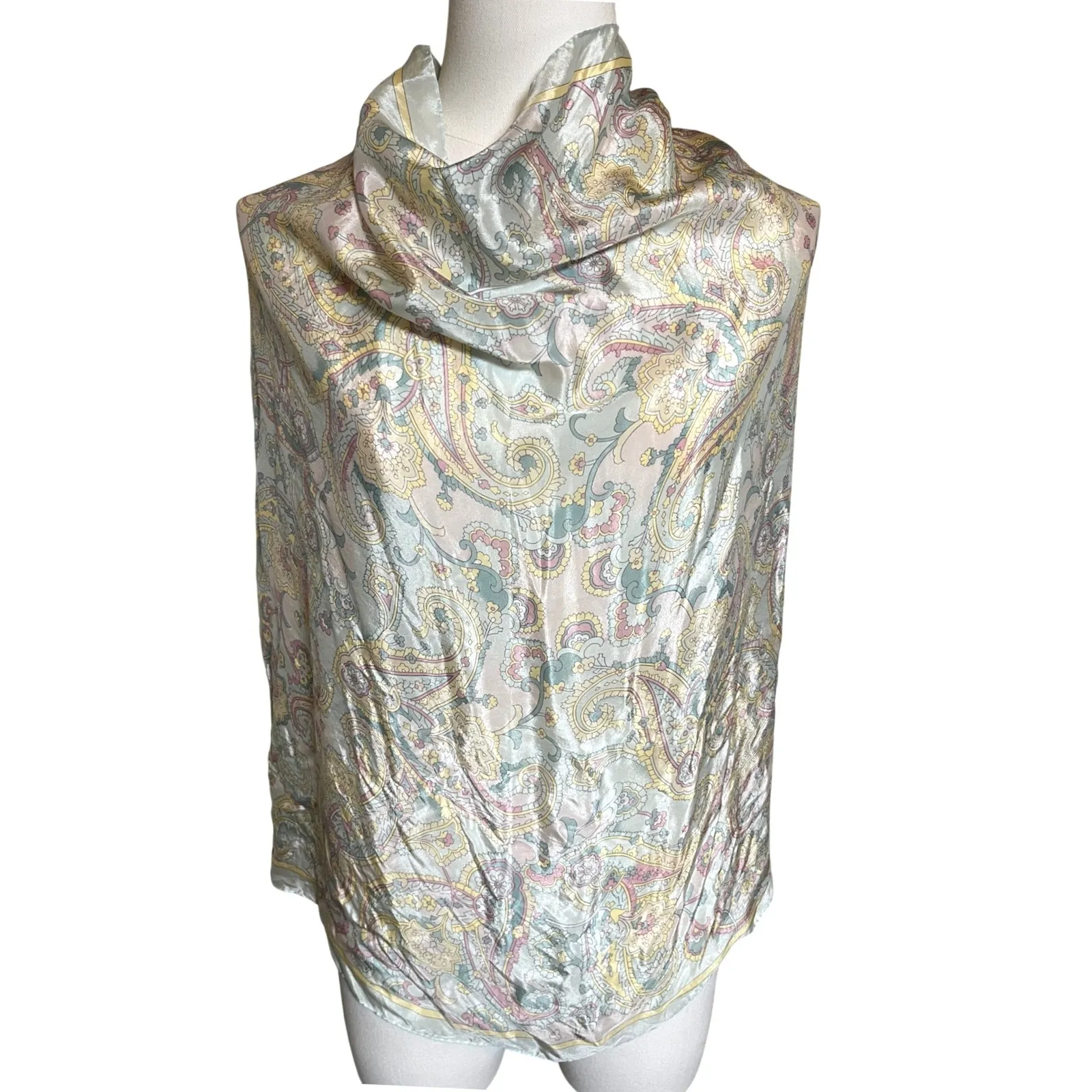 Vintage Pastel Paisley Mod Neck Scarf Satin Square DUROTEST 27in Green - Image 8