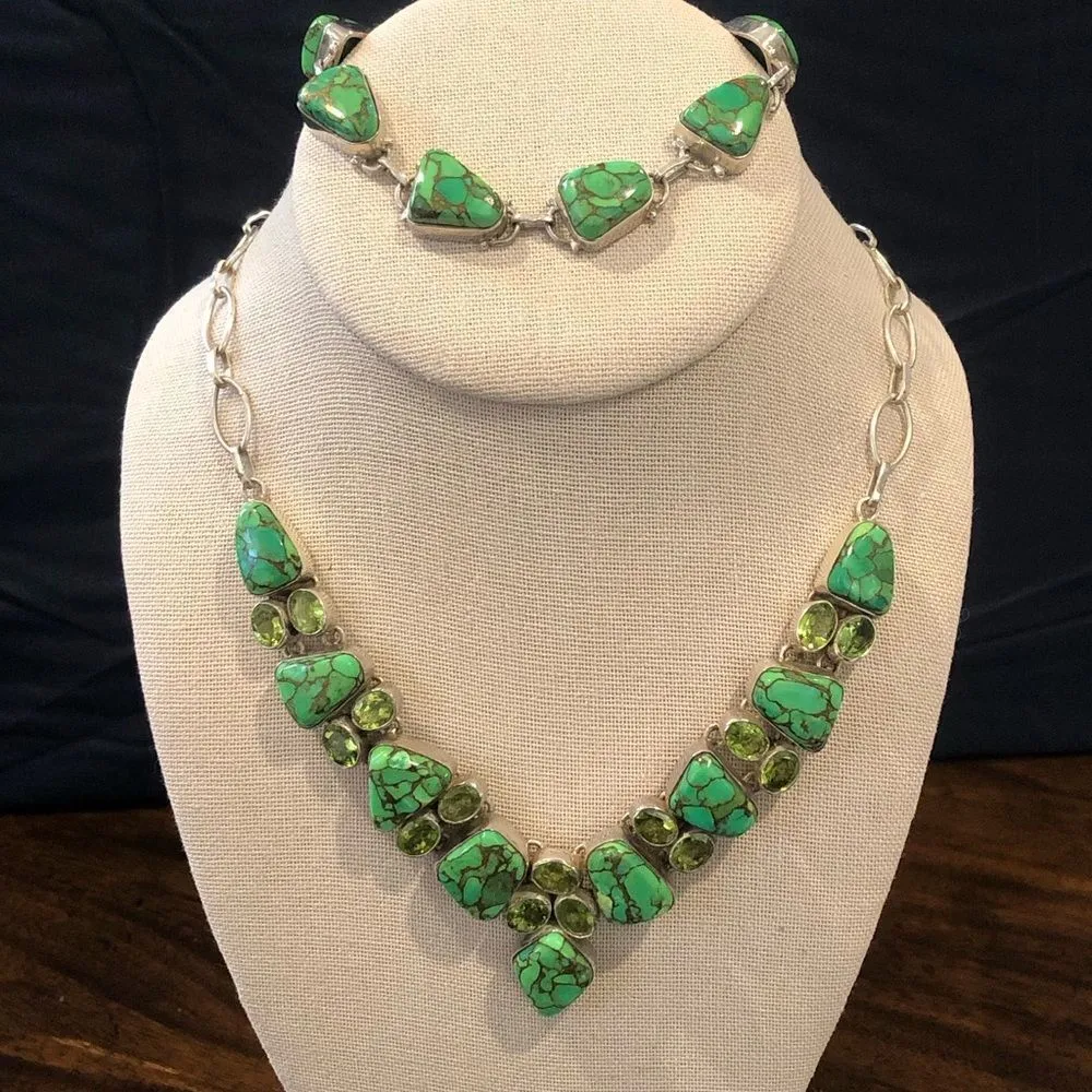 Mohave Lime Green Copper Infused Turquoise Peridot Sterling Silver Drop Earrings - Image 9