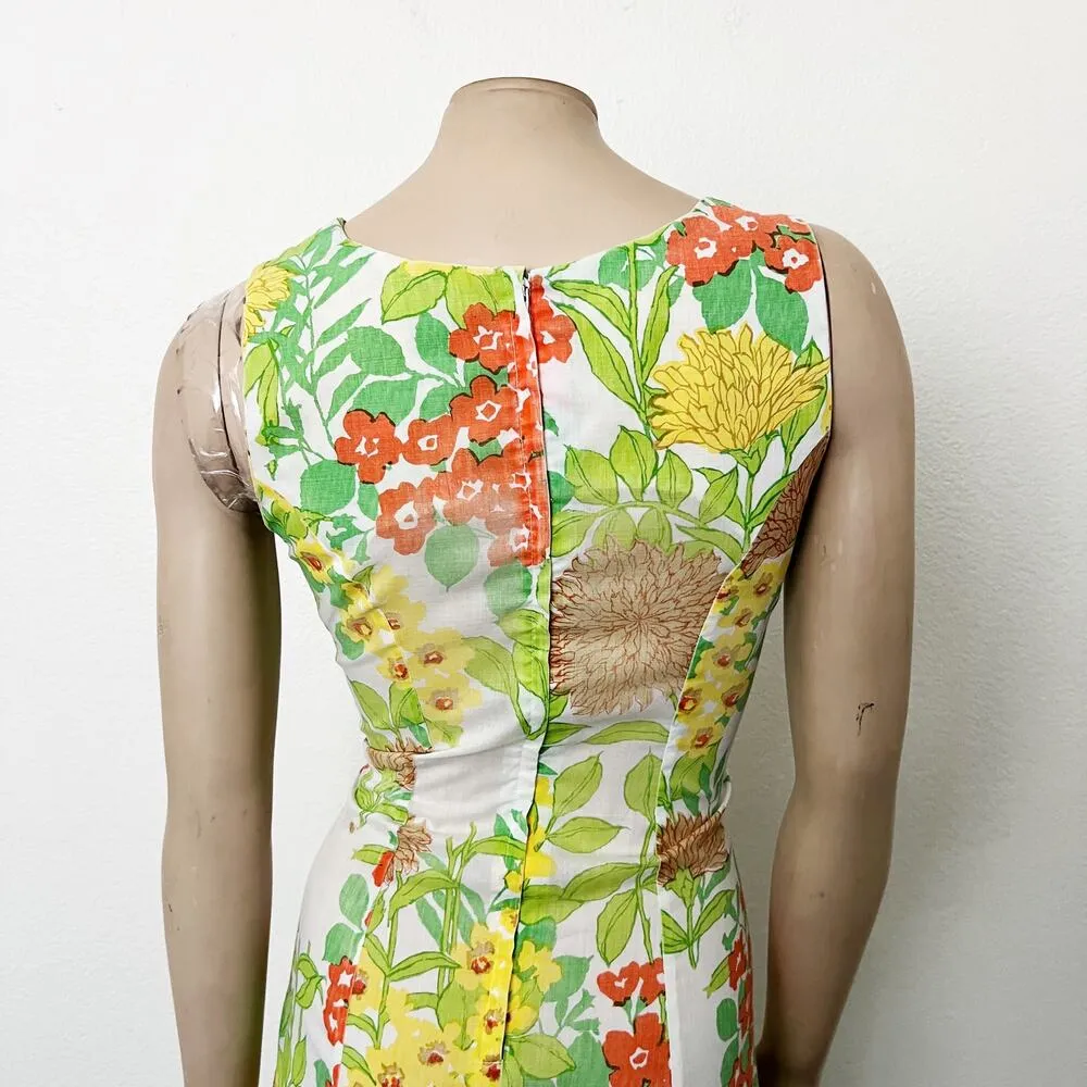 [Vintage] 60s St. Croix by Island Stuff Tropical Floral Square Neck Midi Dress Green Size 10 - Image 4