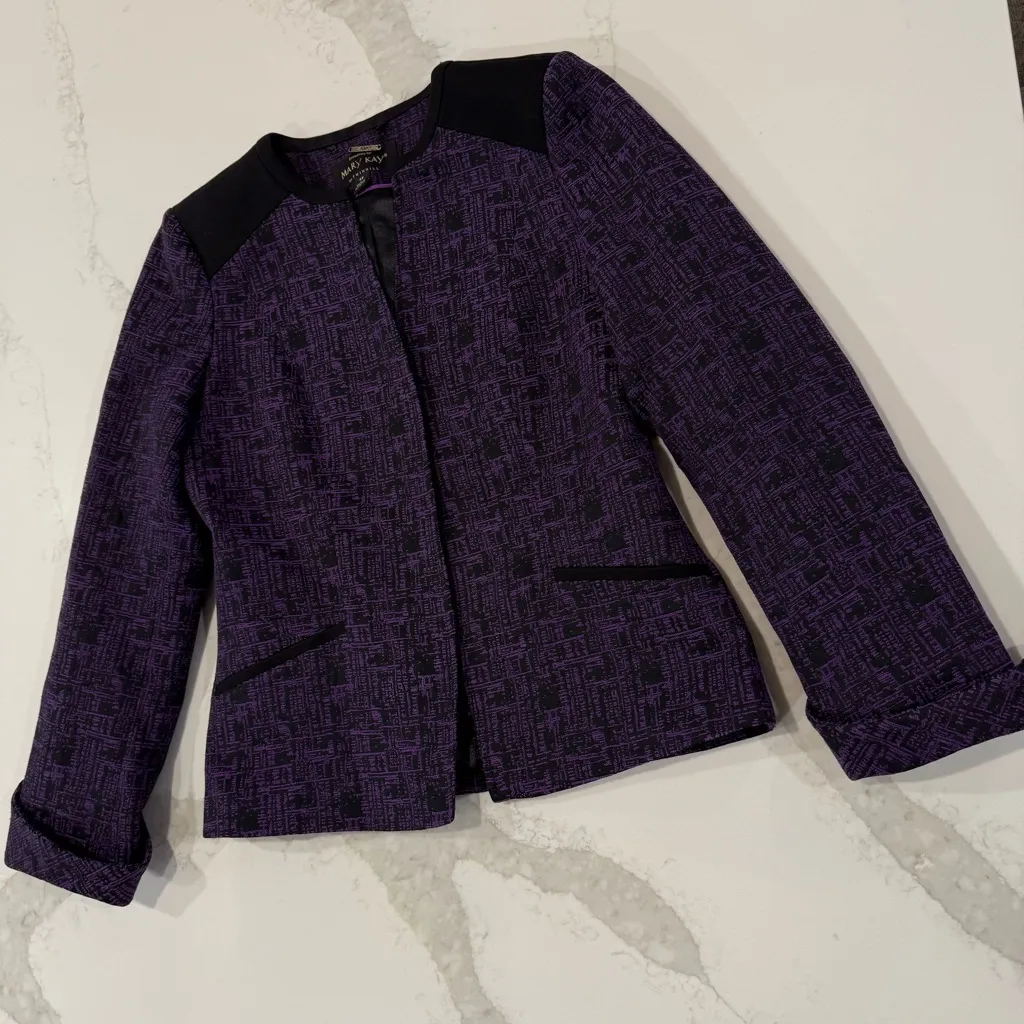 Mary Kay by Twinhill Consultant Hook & Eye Blazer Jacket Women’s 4T Purple/Black Purple Size undefined - Image 2