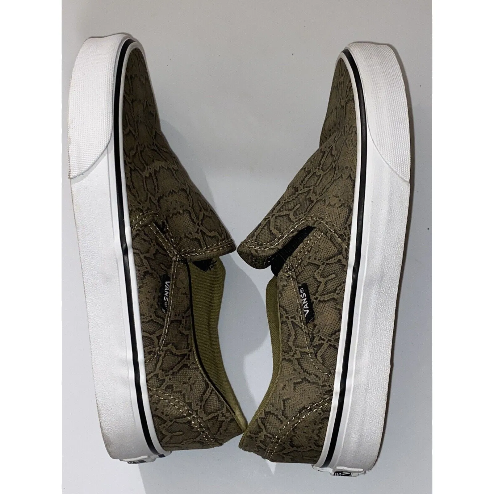 Vans Asher Slip On Women's Sz 7 Shoes Sneakers Casual Canvas Snake Print Kelp - Image 5