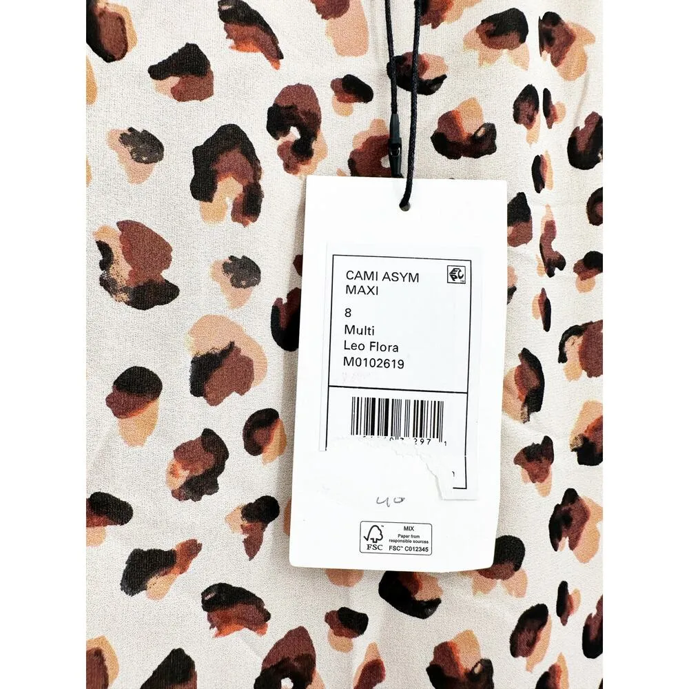 Theory Flora Beige Leopard Animal Print Silk Slip Midi Dress Size 8 NEW - Image 6