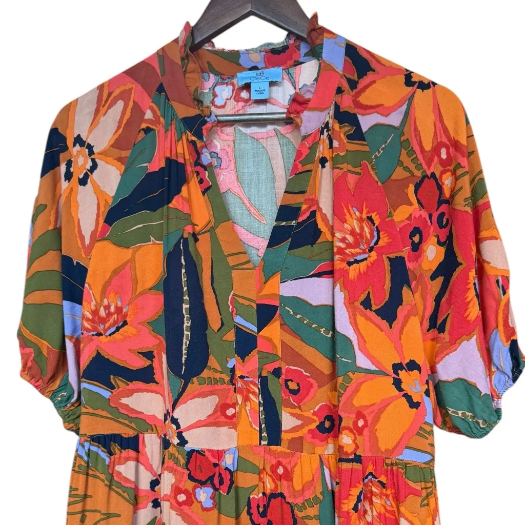 CeCe Orange Floral‎ Short-Sleeve Babydoll Dress Sz L - Image 6