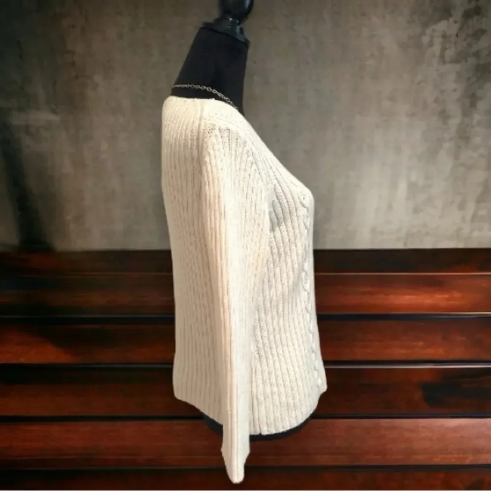 Jones New York Country Cream White Open Cable Knit Sweater Women's Small‎ Casual - Image 4