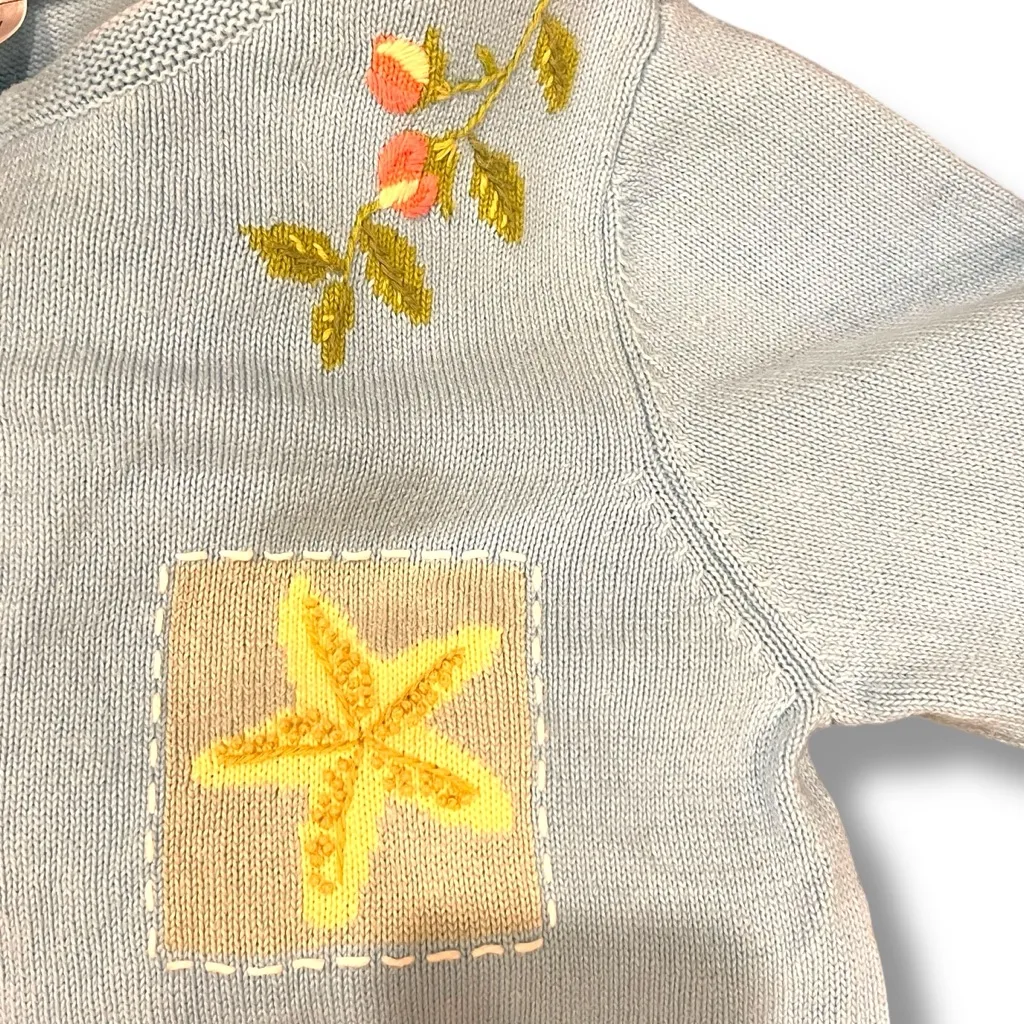 Claire Murray Cardigan Sweater Womens Medium Seashell Flowers Blue Button - Image 6