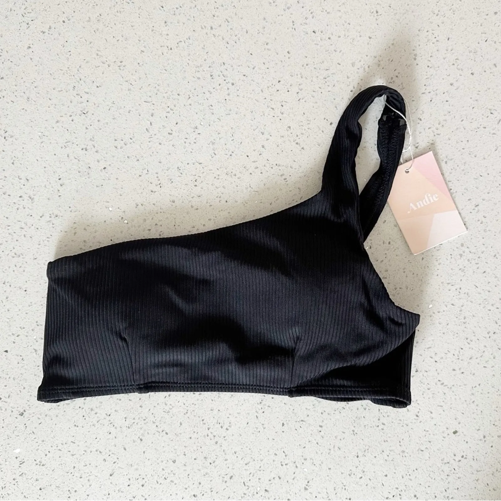 Andie Swim The Wynwood One Shoulder‎ Bikini Top Black Ribbed Size Medium - Image 3