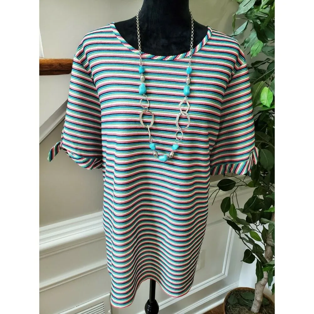 Ruby Rd Women's Multicolor Striped Polyester Round Neck 3/4 Sleeve Top Shirt 3X - Image 2