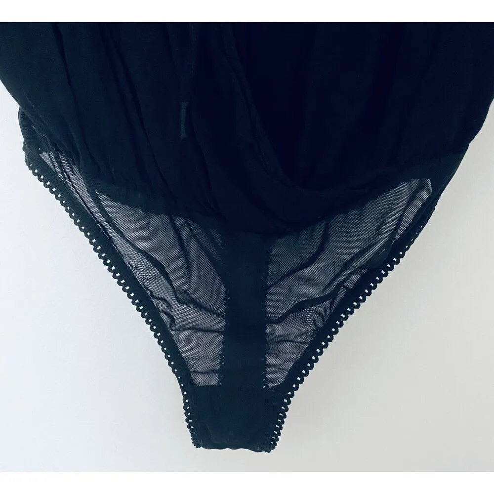 Free People Intimately Black Short Sleeve Cleo Bodysuit Top Black Sz XS - Image 7