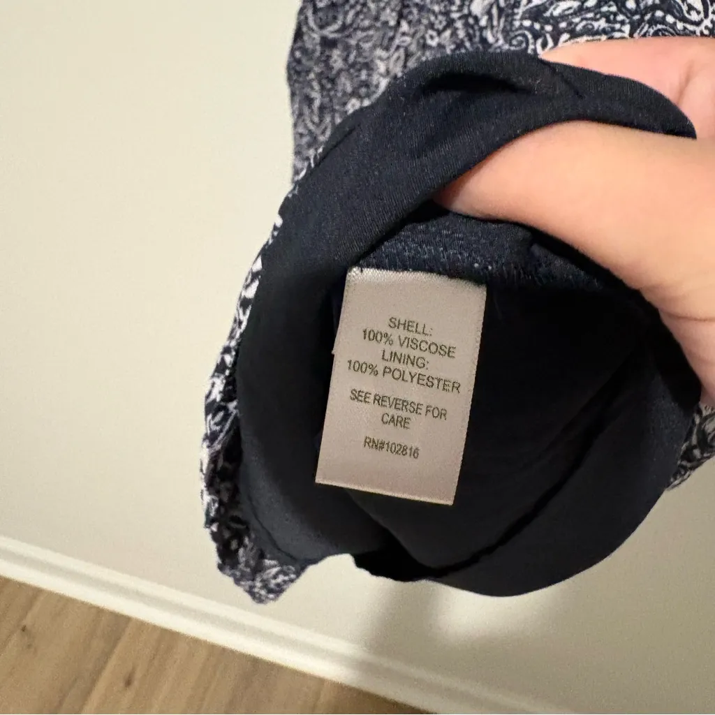 Garnet Hill V-Neck Paisley Print Pocket Dress 3/4 Sleeve Blue‎ Size 6 - Image 5