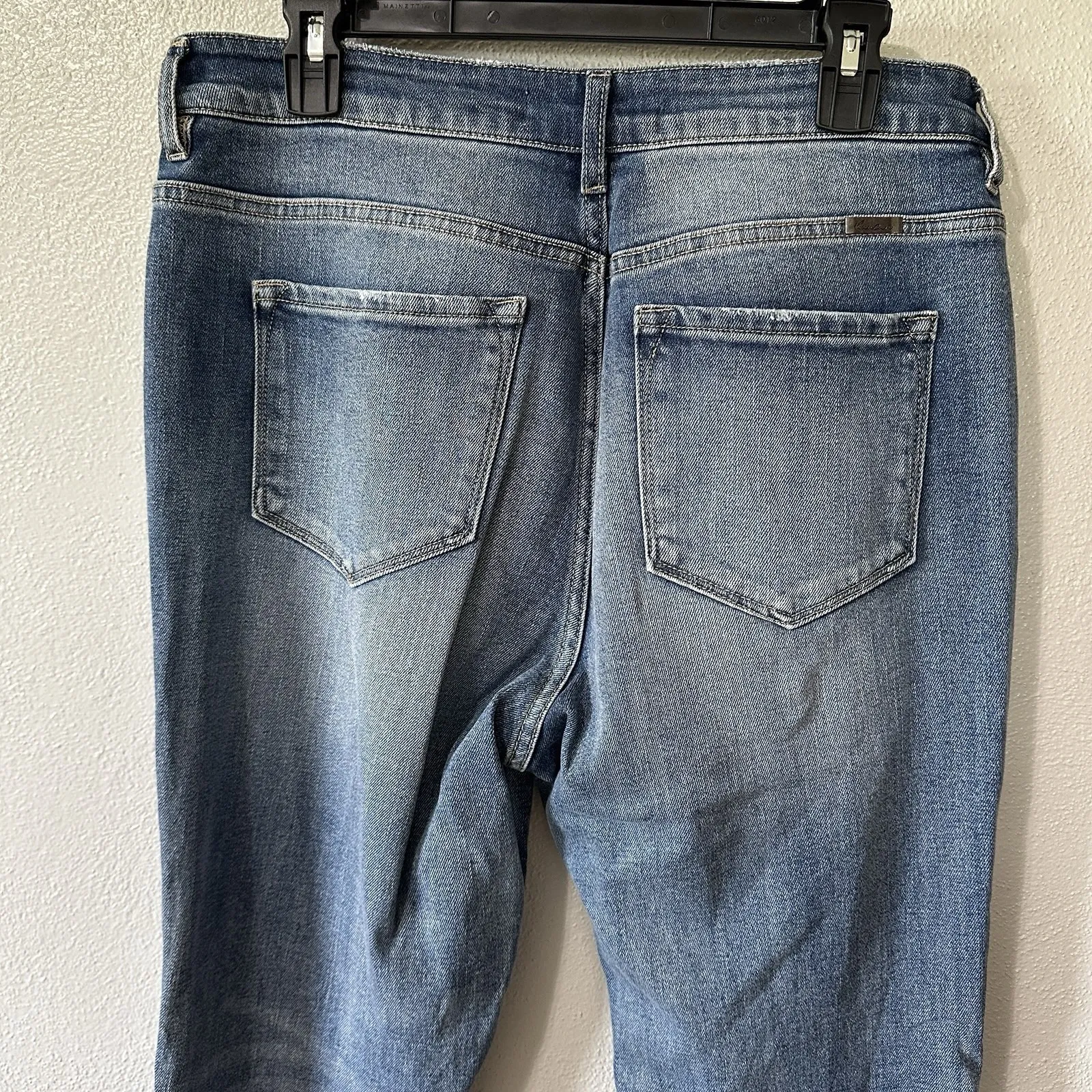 KanCan Boot Cut Flare Stretch Jeans Size 11/29 Light Medium‎ Wash Raw Hem Blue - Image 5