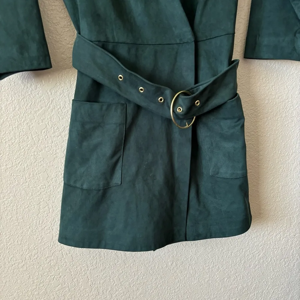 trf Collection Emerald Green Faux Suede Belted Romper - Image 3