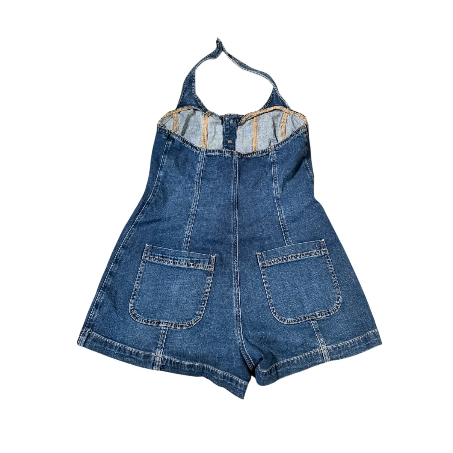 American Eagle Denim Romper Size Medium Halter Neck Button Front Y2K Style - Image 2