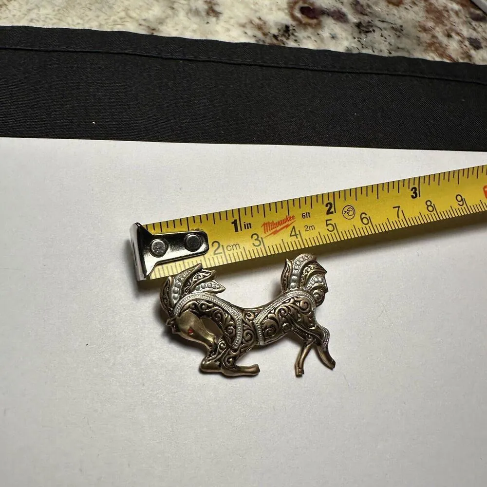 Spain Faux Damascene Galloping Horse Vintage Brooch Pin - Image 4