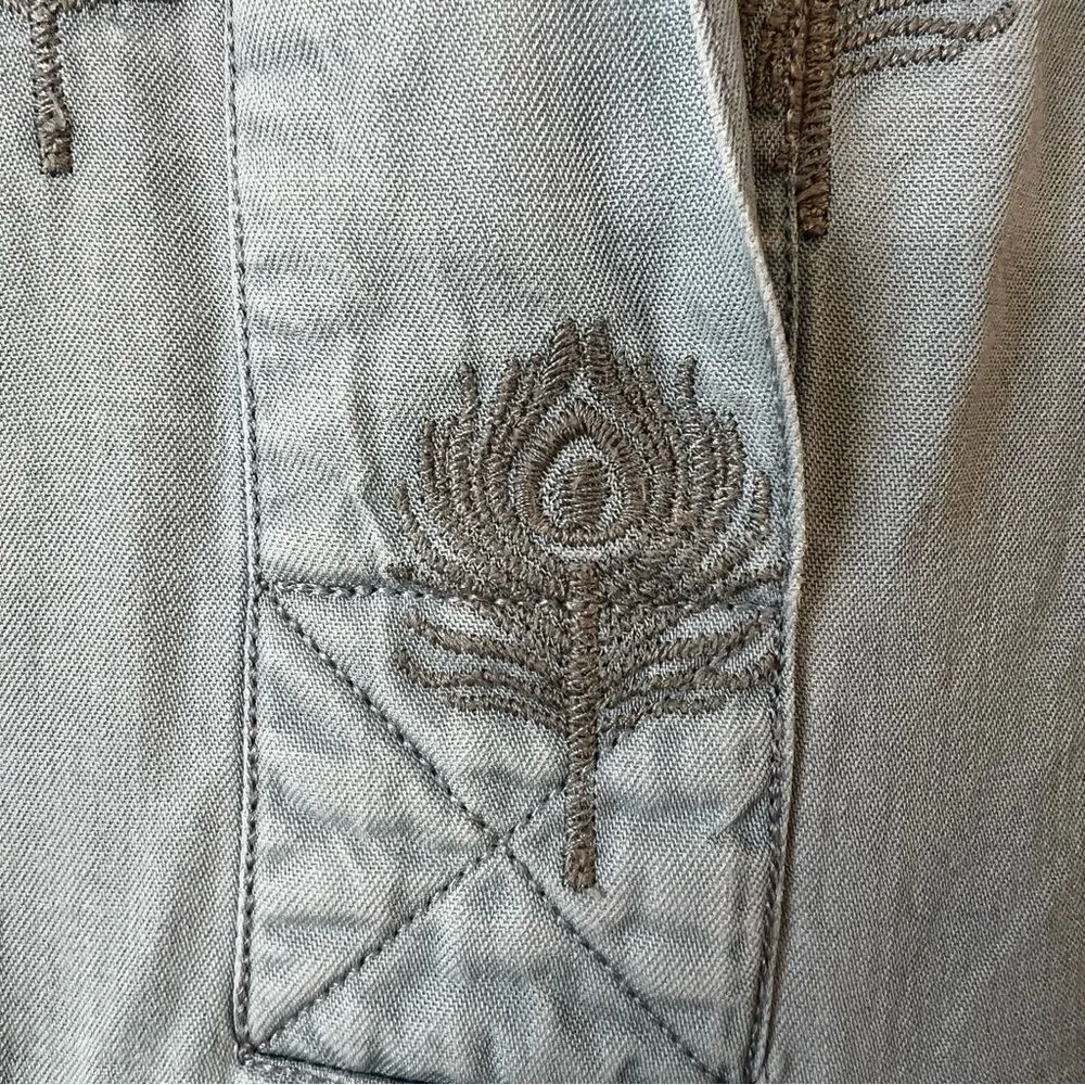 Soft Surroundings Paisley Park Chambray Peacock Feather Embroidered Shirt Dress - Image 6