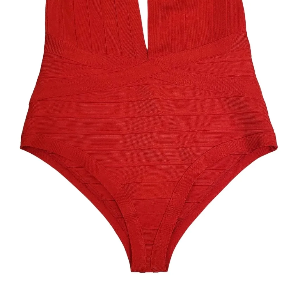 Boohoo Womens XL Bandage Plunge Sunsuit in Red NEW - Image 9