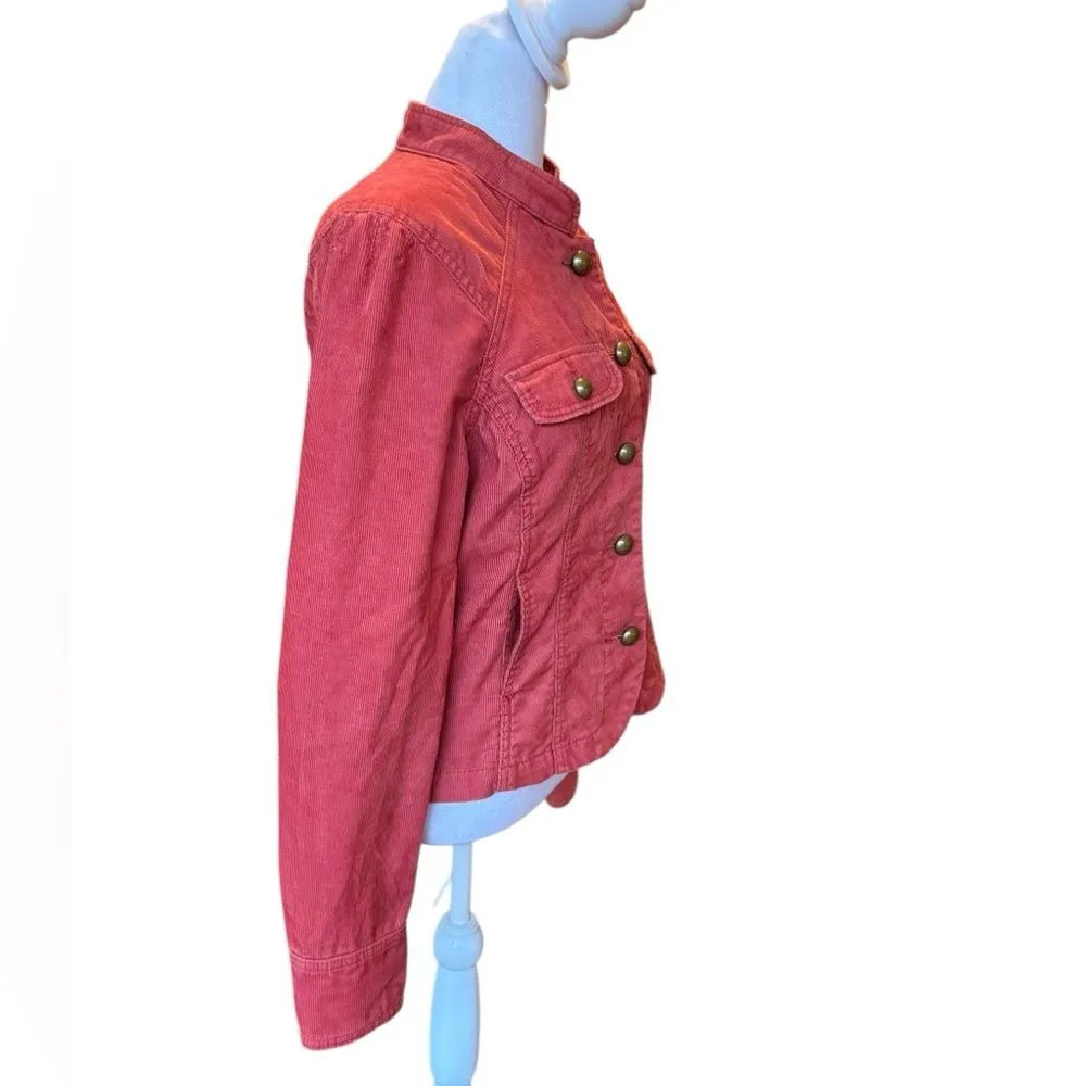 Calvin Klein Red Orange Corduroy Button Up Jacket Gold Design Women’s Large - Image 7
