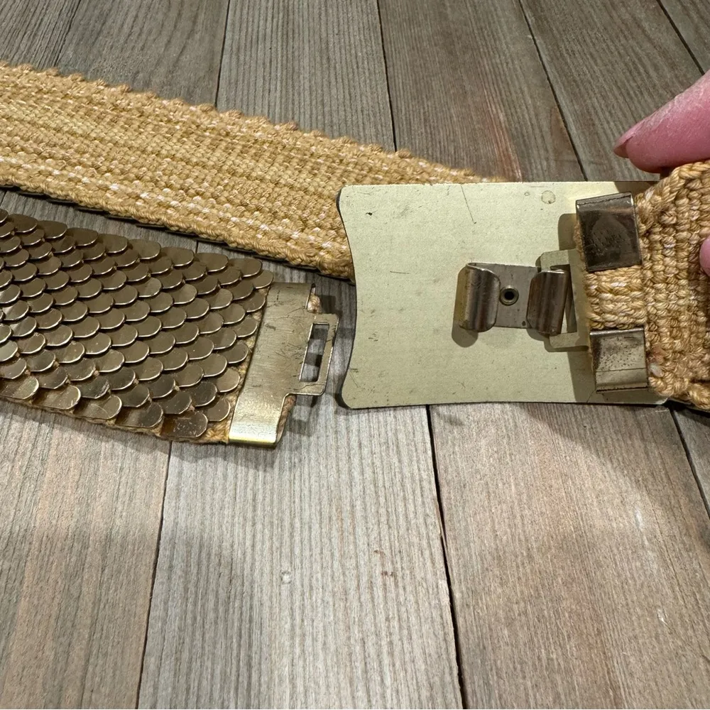 Vintage Gold Serpentine Scale Elastic Statement‎ Belt - Image 2