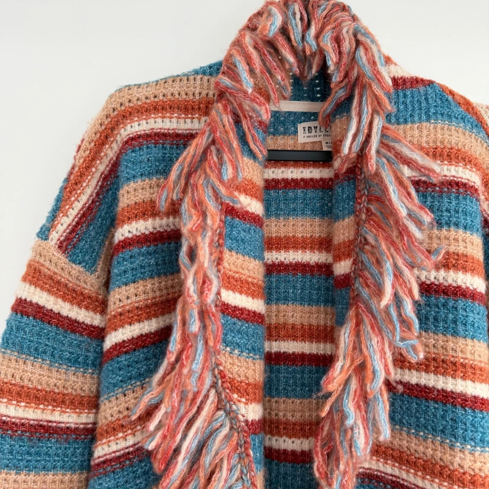 Idyllwind Cardigan Sweater Womens Belted Wrap Tie Colorful Fringe Western Boho Size M - Image 3