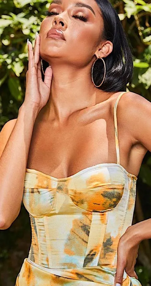 Orange Tie Dye Print Structured Corset Top - Image 2