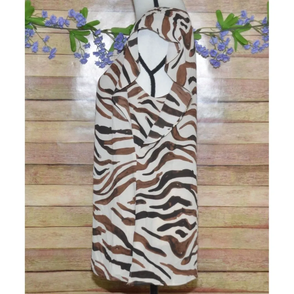 Cabi Ladies Brown Animal Tiger Print V-Neck Cap Sleeve Blouse Top Size S Light - Image 4