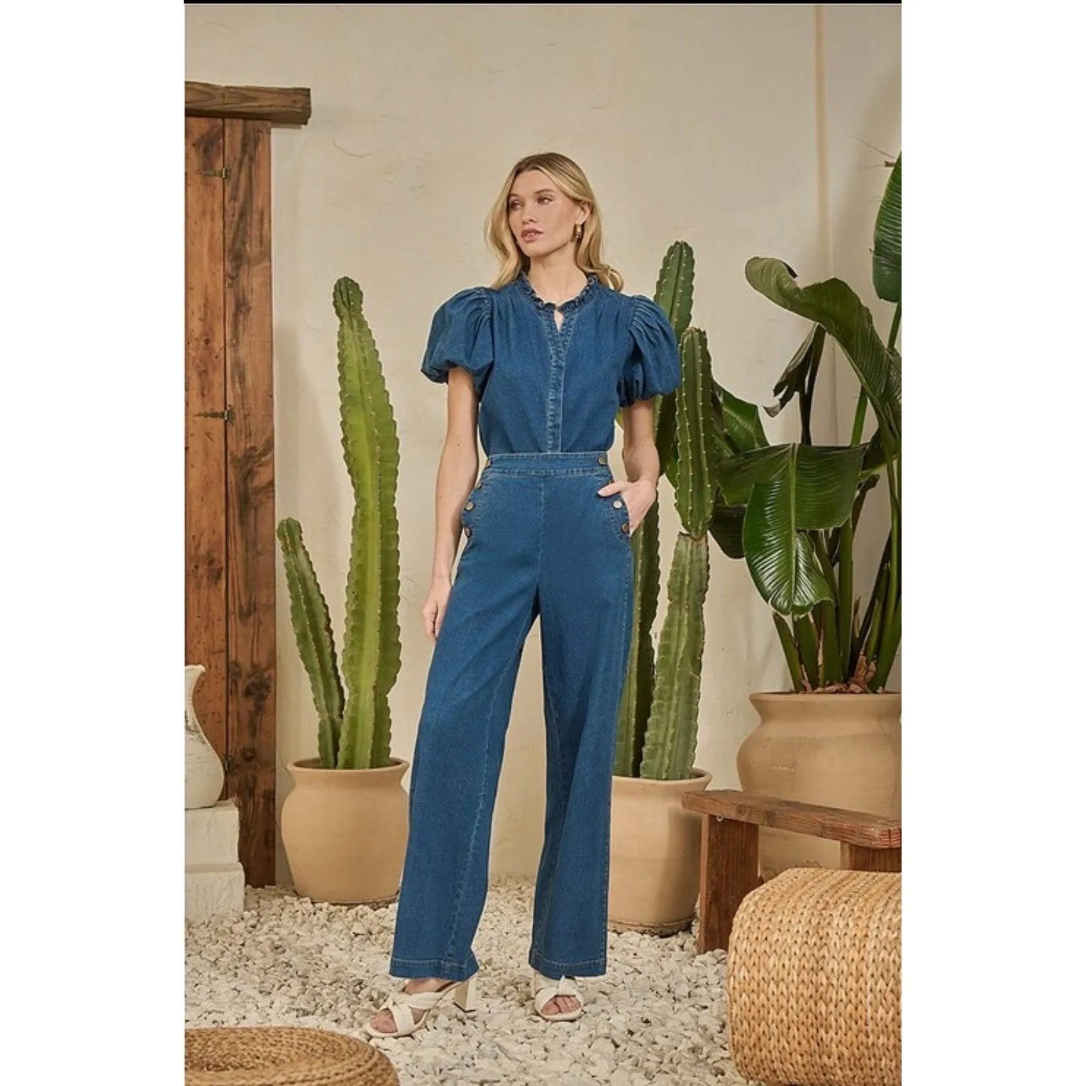 Sugarlips High Rise Sailor Wide Leg‎ Denim Jeans Blue XL NWOT - Image 3