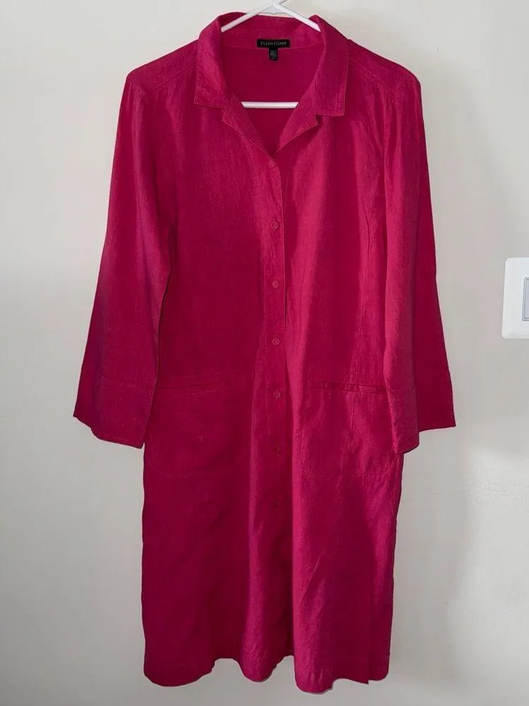 pink linen blend shirt dress. Size small - Image 3
