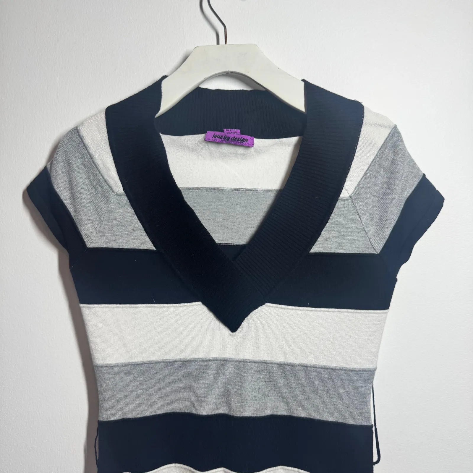 Love by Design Top Women L Black White Stripe Y2K Sweater Bratz Preppy Modest - Image 3