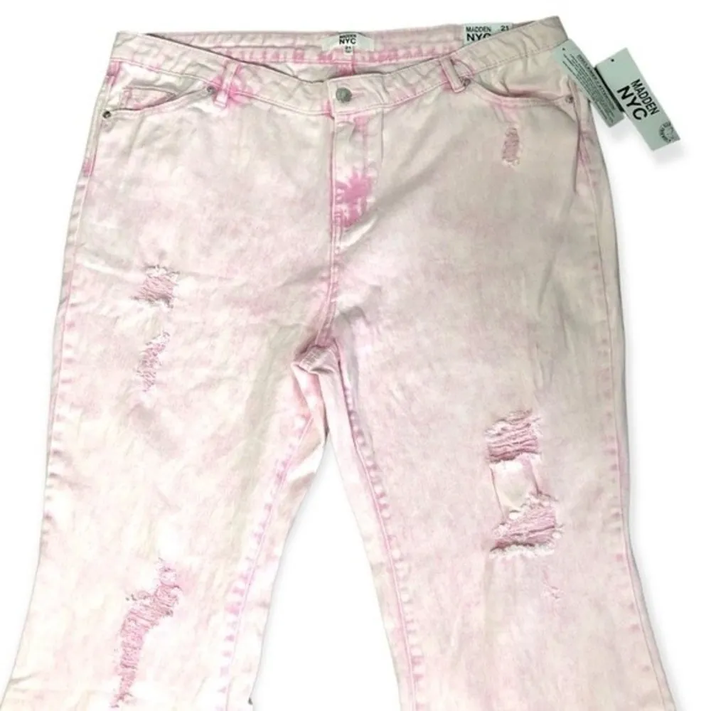Madden NYC Super High Rise Flare Pink Acid Wash Denim Jeans - Image 86