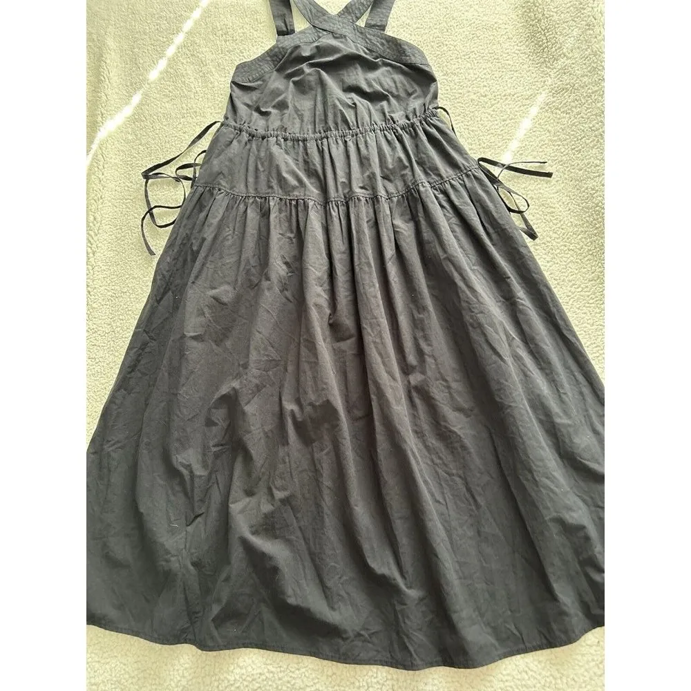 MADEWELL Halter Tiered Midi Lake Dress True Black Crinkle Cotton Poplin Size 00 - Image 10