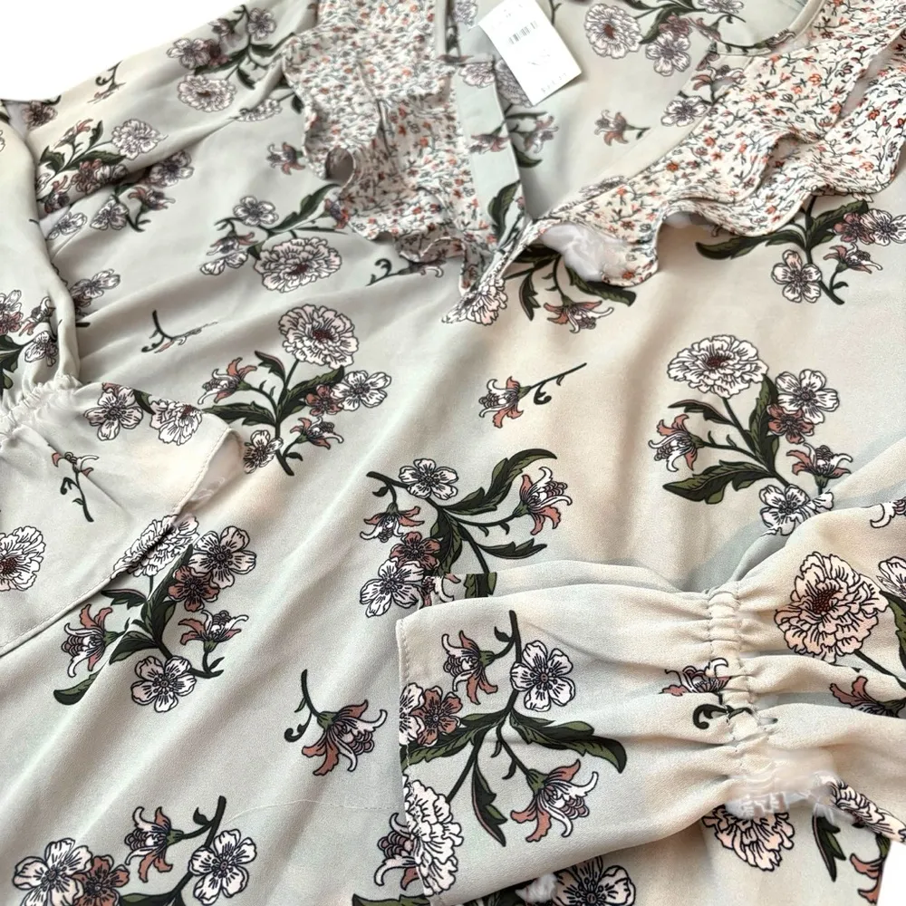 Loft xs mixed print ruffle long sleeve floral paisley dusty purple blouse - Image 6