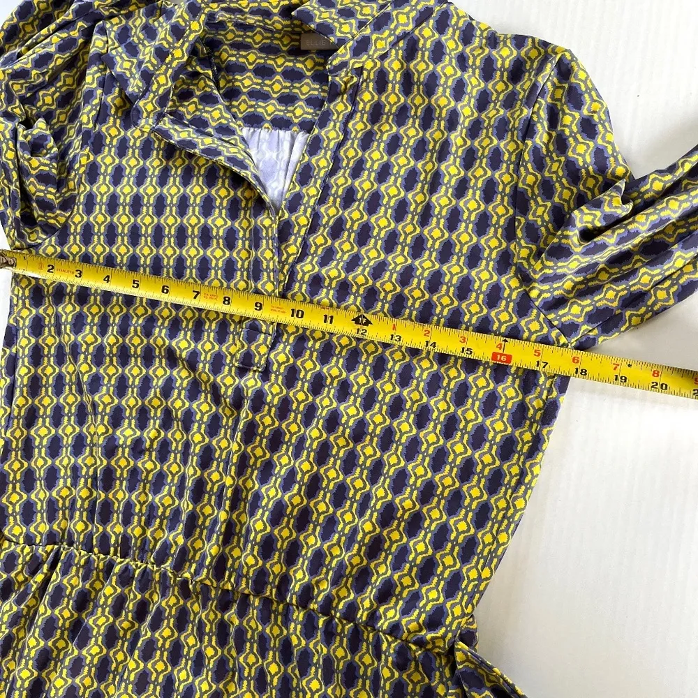 Ellie Kai Sz S Purple Yellow V Neck Midi Dress Geo Print Soft Stretch A Line‎ - Image 6