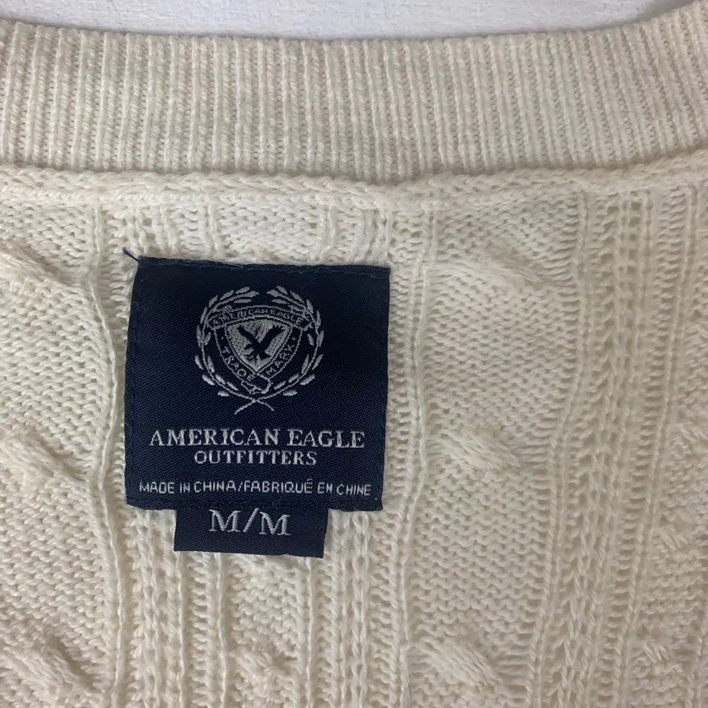 American Eagle Outfitters size medium y2k V-Neck Sweater long cream cable knit p - Image 3