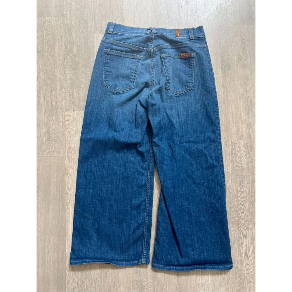 7 For All Mankind Women's Lattice Pocket Culotte Jean In Authentic Washed Indigo - Image 6