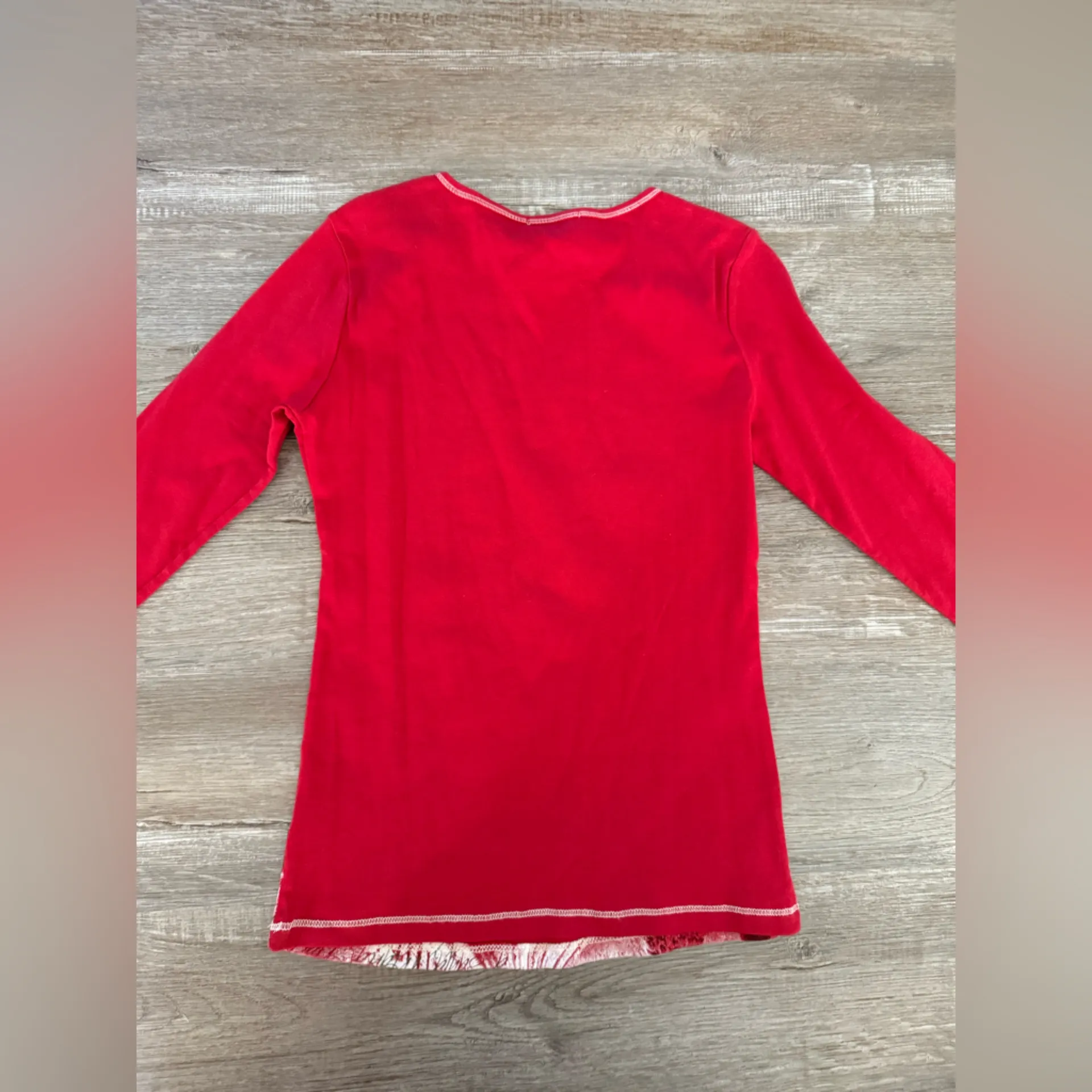 VTG Festive Santa Christmas Long Sleeve Shirt Hippie Boho Magical Red Size XS S - Image 7