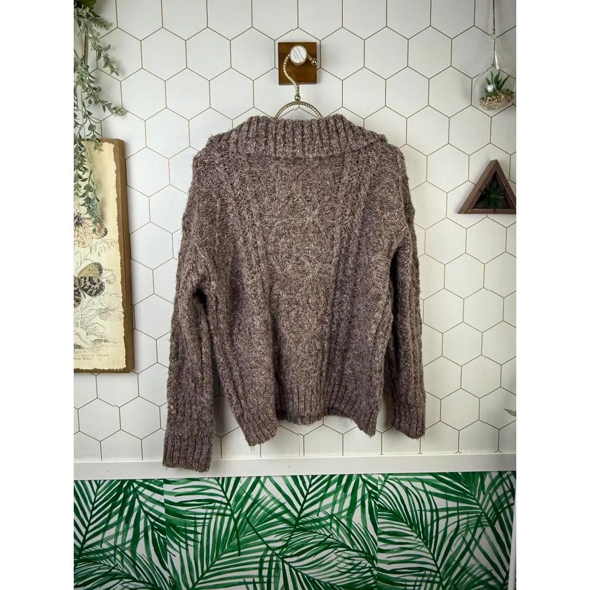 Evereve Brown Cable Knit Collar Oversized Pullover Sweater - Size - XS - Image 5