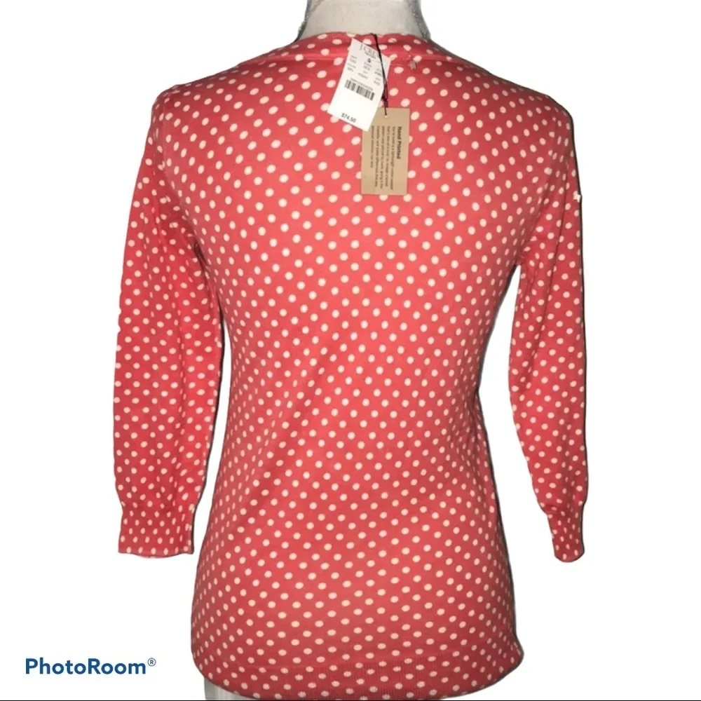 J. Crew Factory size XXS light weight cotton sweater coral with white polka dots - Image 9