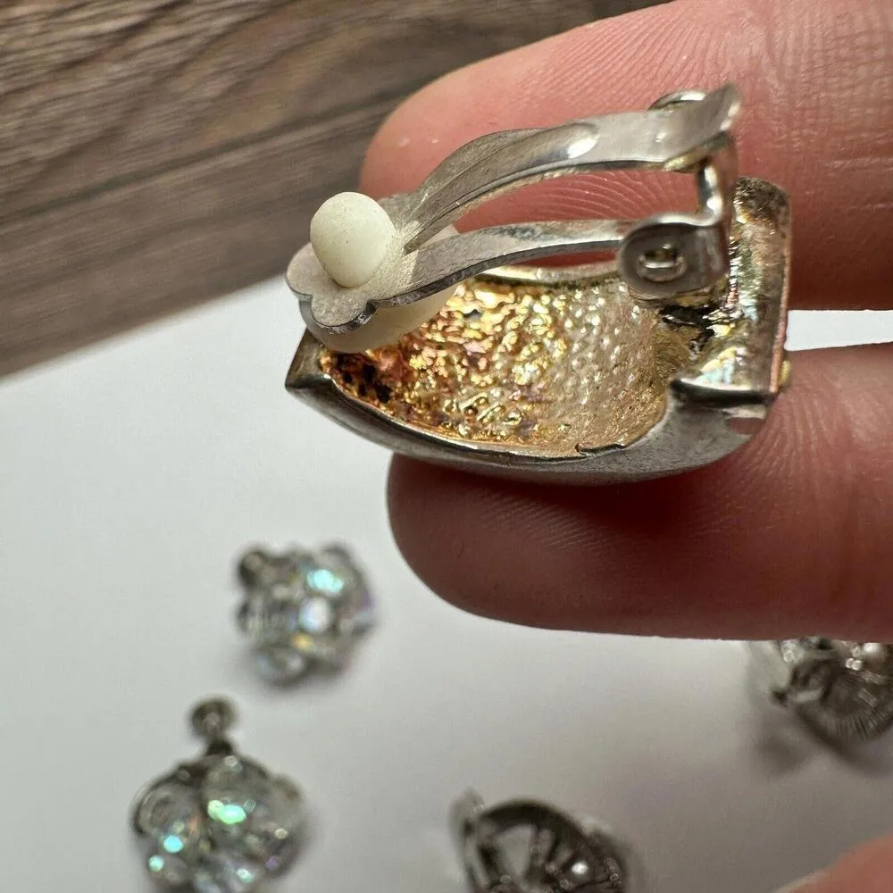 Silver Tone Rhinestone / Bead Cluster Mix Clip On Screw On Earrings Lot Of 3 - Image 10