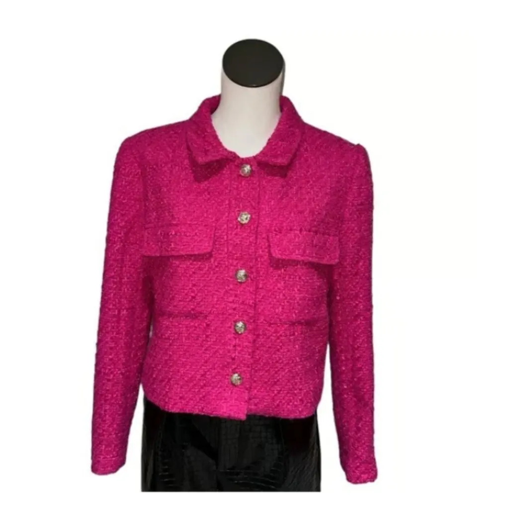 NWT  Rachel Zoe cropped tweed blazer Pink Gold Button - Image 4