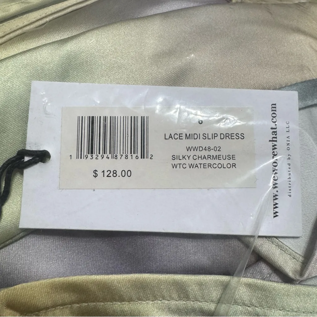 WeWoreWhat Green and Yellow‎ Watercolor Lace Midi Slip Dress Flutter Sleeve Gown - Image 10