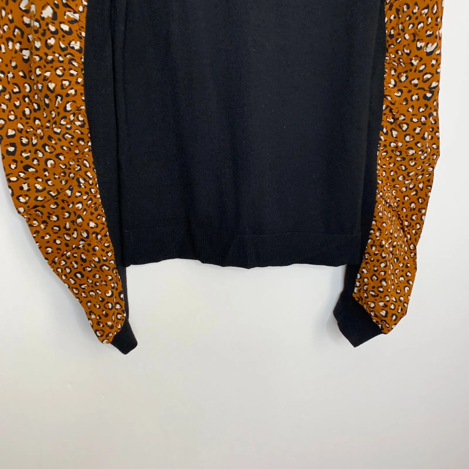 Veronica Beard Adler mixed media leopard sweater Black Orange Merino Wool Small - Image 7