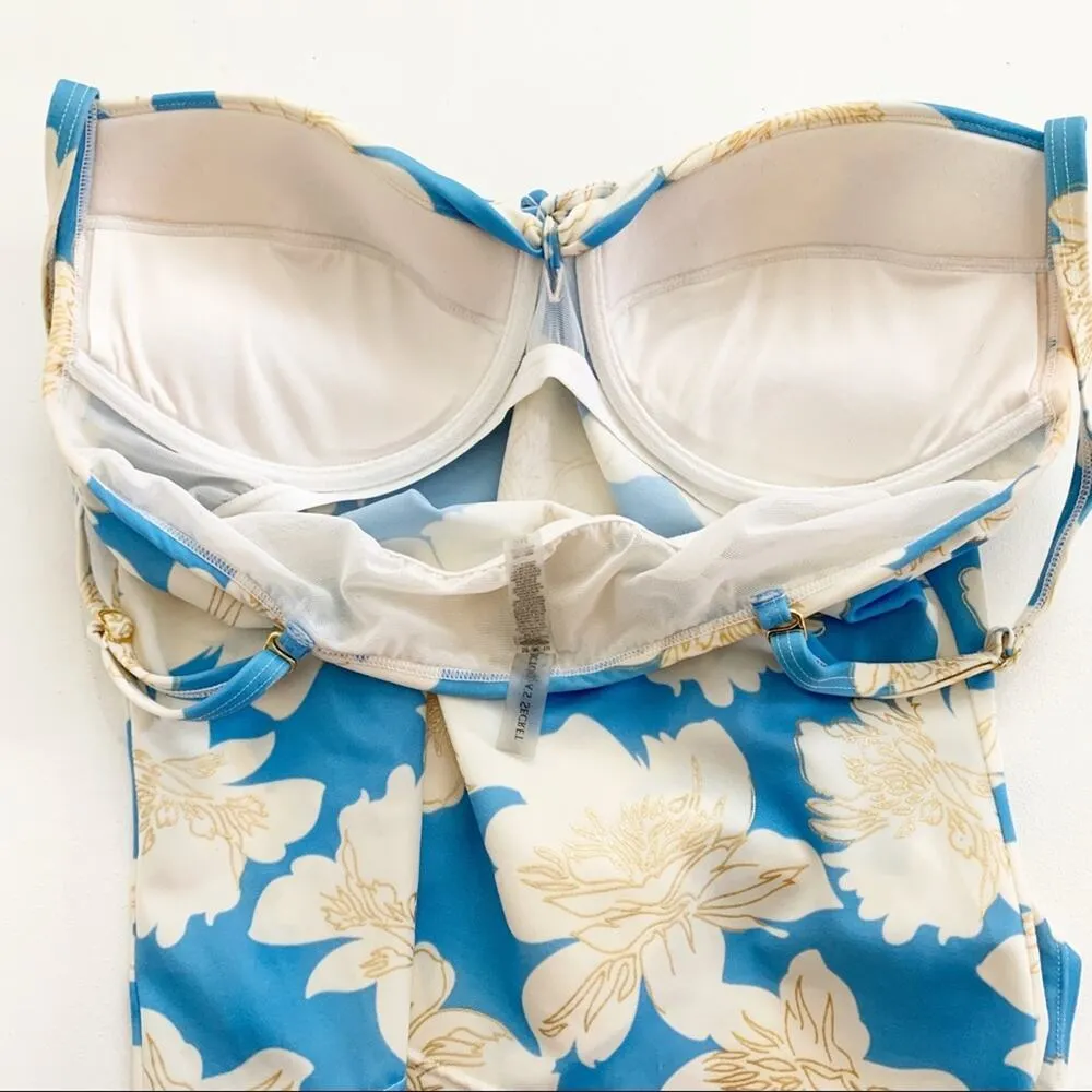 Victoria’s Secret Tankini Forever Sexy Blue Cream Gold Floral Top Size 34C - Image 6