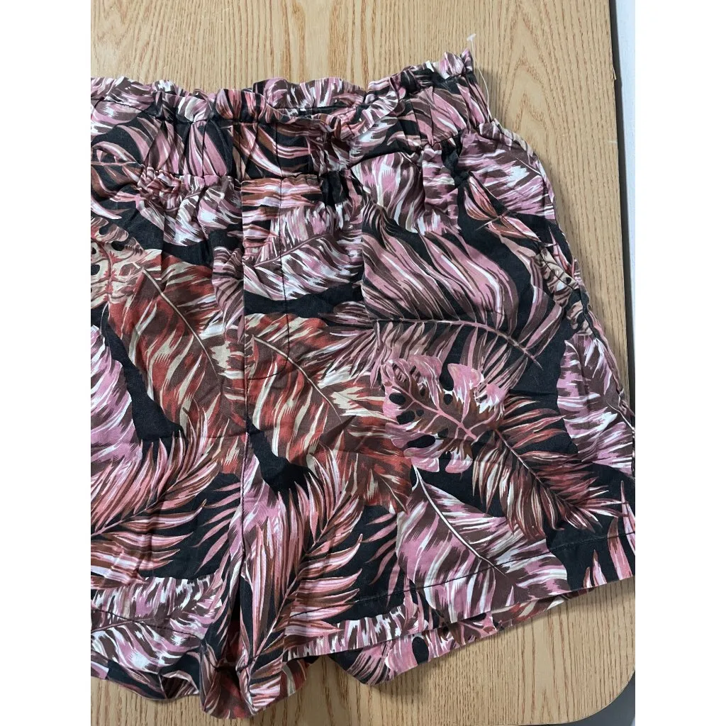 New Women’s Jane Delancey Palm Tree 🌴 Leaves Tropical Print Shorts Linen Medium Brown - Image 2
