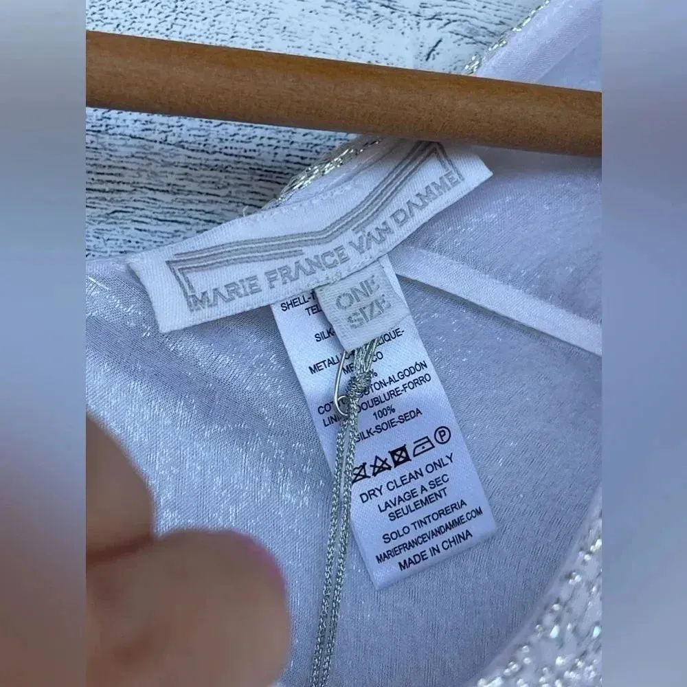 Marie France Van Damme White Bright Boubou silver caftan dress one size Size XL - Image 8