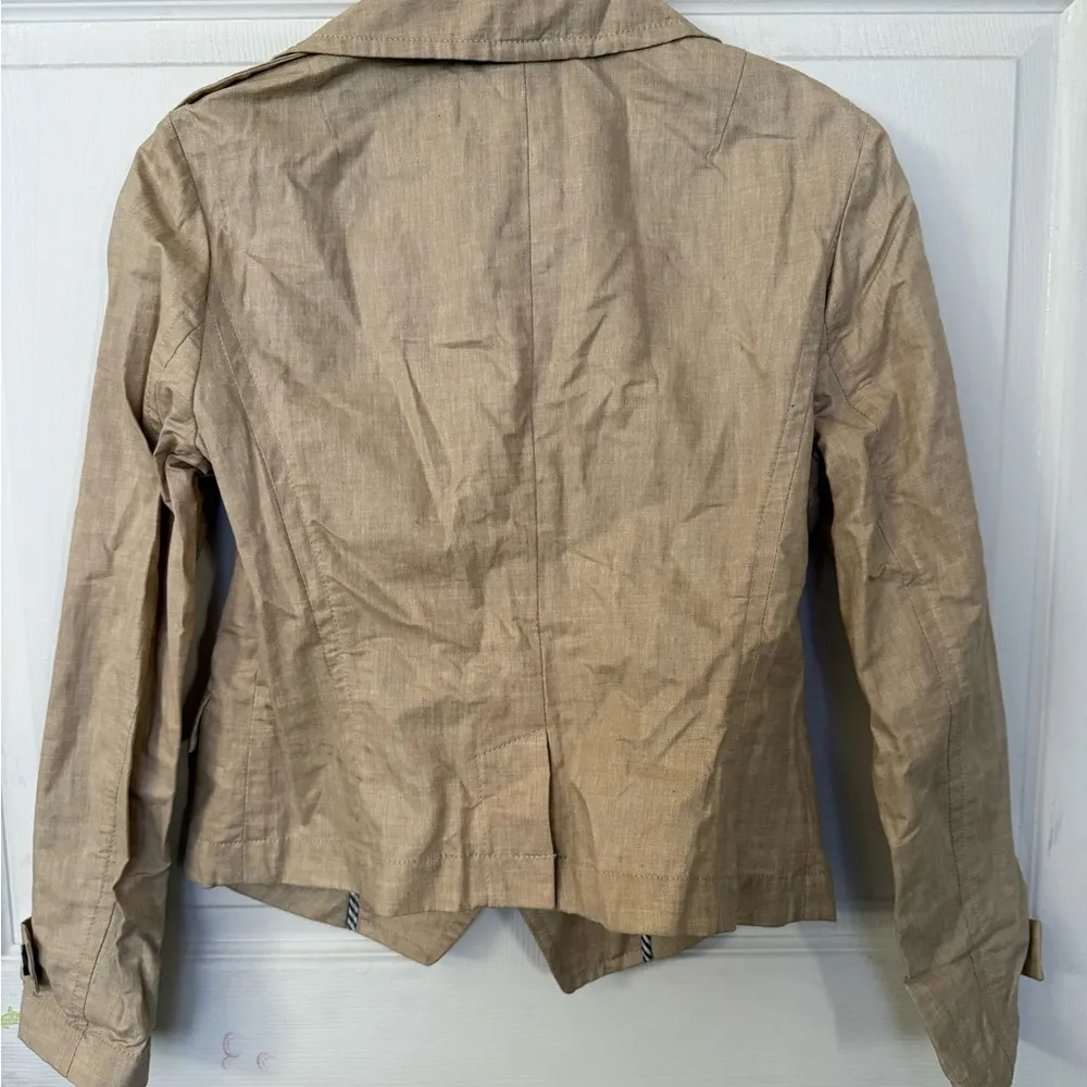 Banana Republic Linen Trench Coat Jacket Tan Size Small Petite Short Trench - Image 4