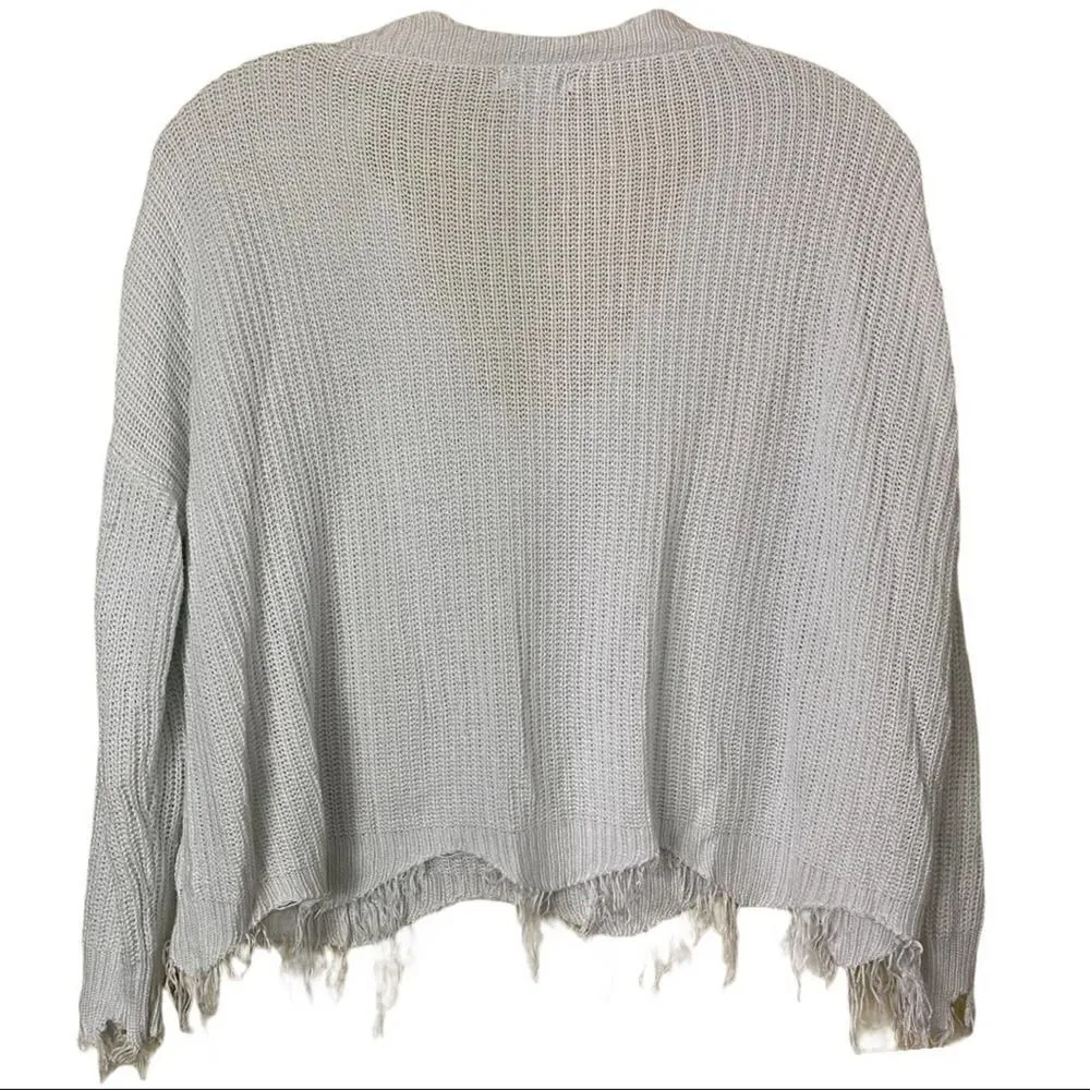 Main Strip Loose Fit V-Neck Fringe Crop Sweater Size Small - Image 2